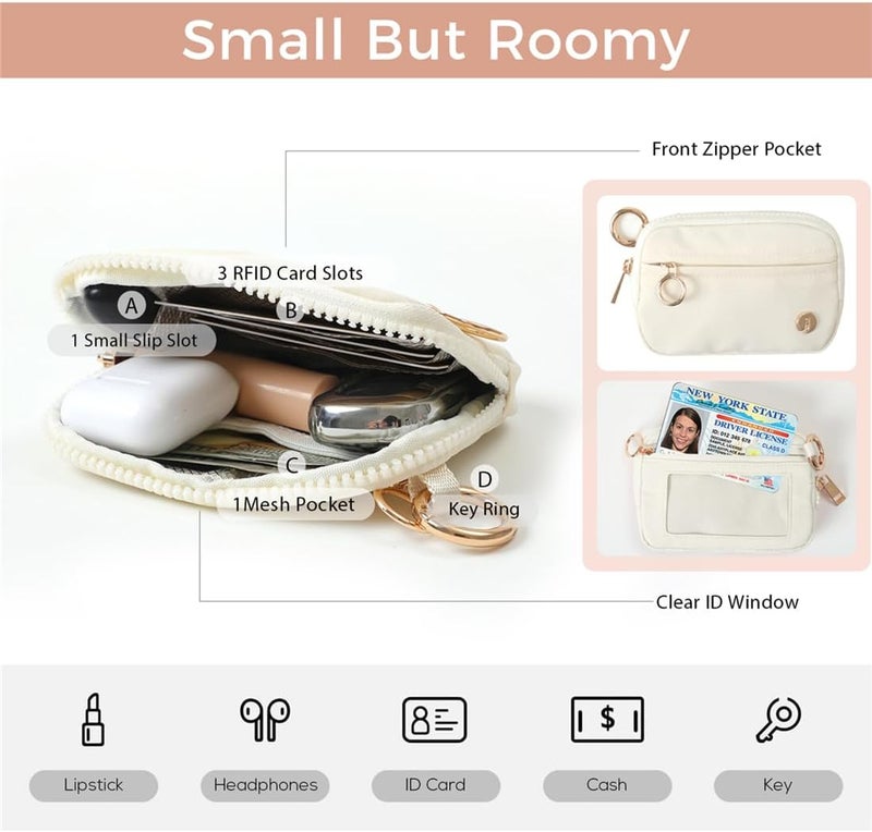 JEEBURYEE Wristlet Keychain Wallets for Women RFID Blocking Credit Card Holder Small Zipper Coin Purse Change Pouch with ID Window and Detachable Wrist Strap Beige - Image 3